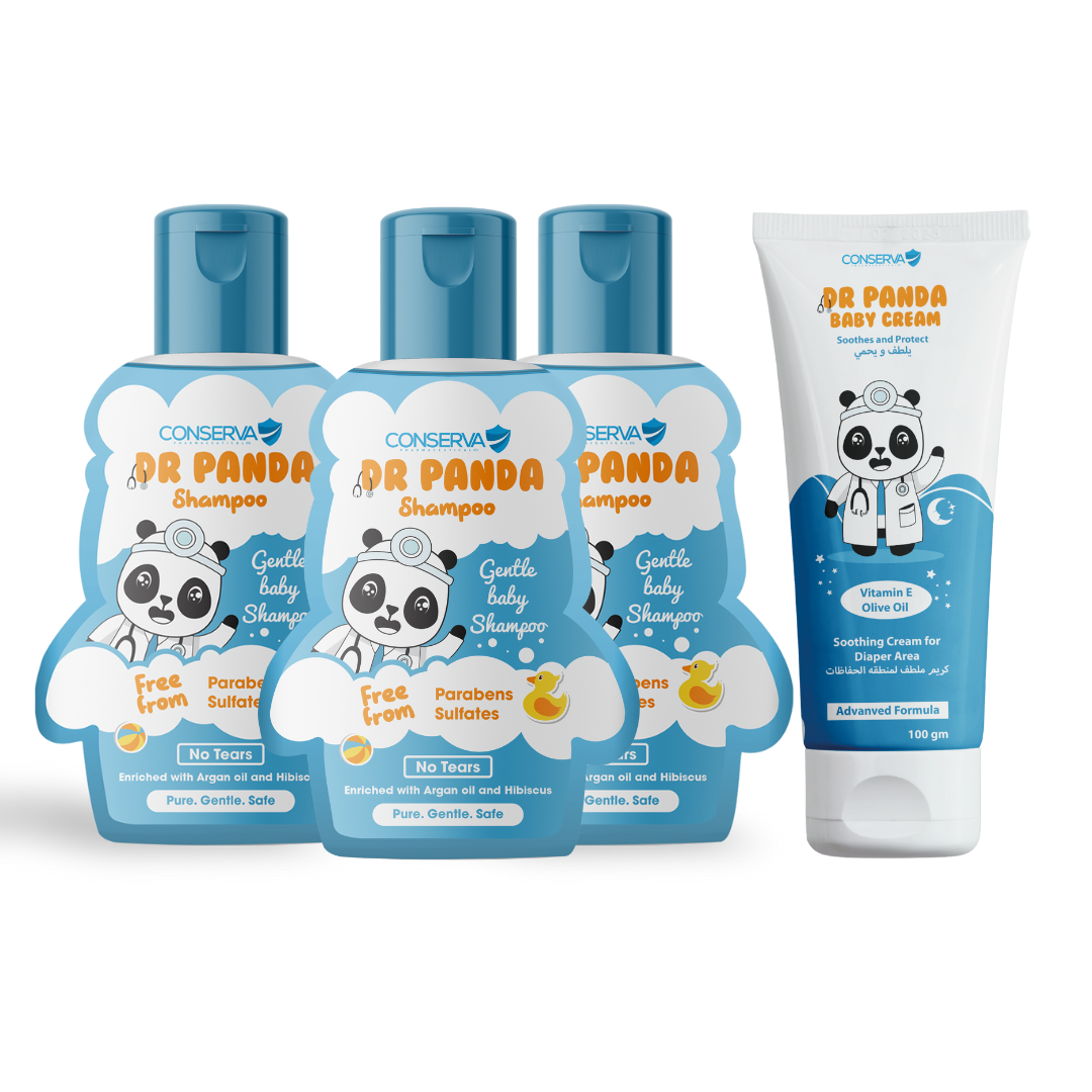 مجموعة 3 شامبو دكتور باندا + 1 دكتور باندا كريم حفاظ و ترطيب الجلد Bundle of Three Dr Panda Shampoo & 1 Diaper Cream